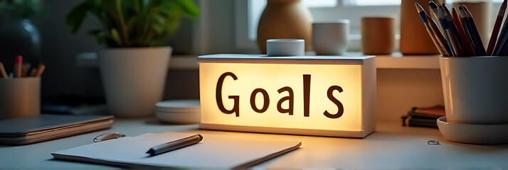 Poster - Starting fresh with new goals in mind, I write them down on a light box on my cluttered desk for business inspiration._00002_