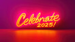 © Ron - Vibrant Celebration of 2025 in Neon Yellow Script with Glowing Purple Edges on Bold Red-Orange Gradient