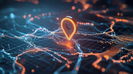 Poster - A glowing GPS marker hovering over a global map with an airplane icon.