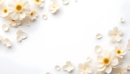 Aufkleber - Delicate petal flowers adorn a minimalist white background, perfect for conveying love and wedding themes in flat lay arrangements._00002_