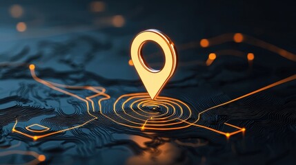 Poster - A glowing navigation icon hovering over a 3D topographic map.