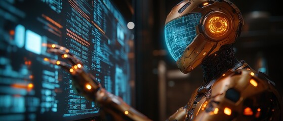 Poster - Futuristic robot interacting with digital interface