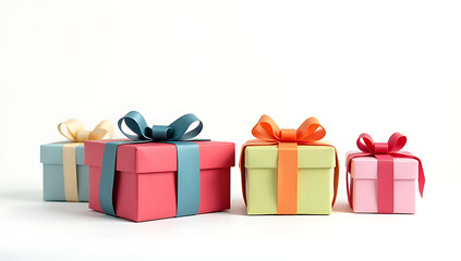 Poster - Colorful gift box set presented on a white background as part of a celebration anniversary and party concept with long banner ads._00001_