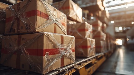 Poster - Stacked Cargo Boxes on Freight Plane Symbolizing Air Logistics and Fast Deliveries