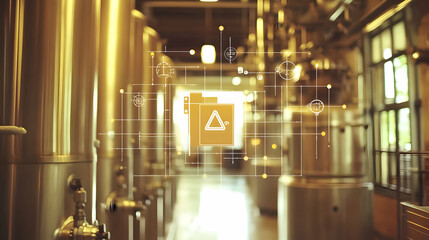 Poster - Brewery automation system with alert icon overlay.