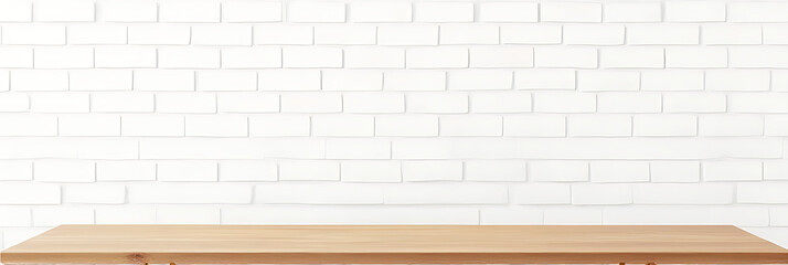 Aufkleber - A simple wooden table sits atop a plain white brick backdrop in this minimalist and elegant design setting._00001_