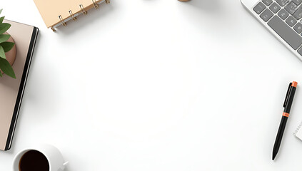 Aufkleber - A flat lay design of a business table featuring office supplies arranged on a clean white background to create visual interest._00002_