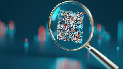 Poster - A magnifying glass focusing on a fake Bitcoin QR code.