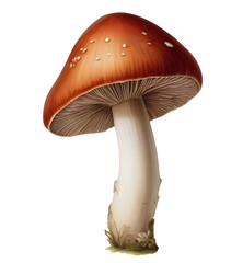 red mushroom with white spots, realistic fungus illustration, isolated png, transparent background.