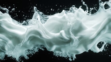 Wall Mural - a captivating dynamic splash of white liquid in mid-air fluid motion over a dark background, showcas