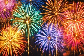 colorful fireworks bursting against dark sky.