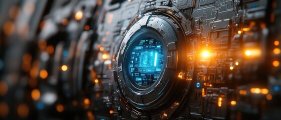 Poster - Futuristic technology with glowing circuits and interface