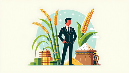 Wall Mural - Flat Pongal Rice Sugarcane Vector Illustration Harvest Prosperity Infographic Icon Symbol