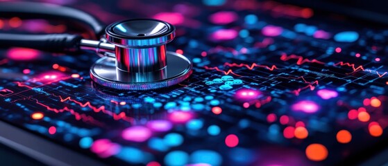 Poster - Stethoscope on a colorful digital background