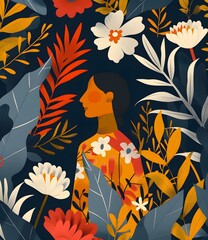 Wall Mural - Woman Standing in a Garden of Flowers
