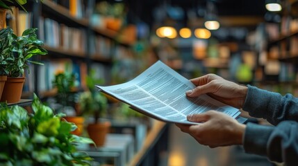 Poster - Person holding papers in a cozy library background