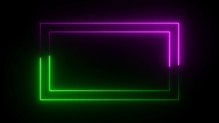 Wall Mural - Neon light rectangular border icon illustration. Abstract neon sign rectangle icon illustration on black background.