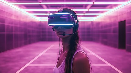 Poster - Futuristic Virtual Reality E sports Tennis Game in Glowing Arena