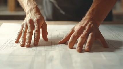 Poster - Civil Engineer's Hands Working on Detailed Blueprint Design
