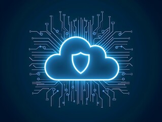 Wall Mural - Cloud icon. Secure Cloud Storage. Cloud computing service. Database storage, Data center. Transfer data. Upload download app. Circuit board pattern. PCB printed circuit texture.