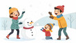 © Netaya - Joyful Family Playing in Snow Together with Clear Background for Text or Branding
