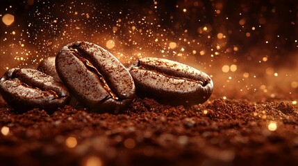 A detailed shot of roasted coffee beans, highlighting their rich texture and deep brown color, perfect for coffee lovers and enthusiasts.