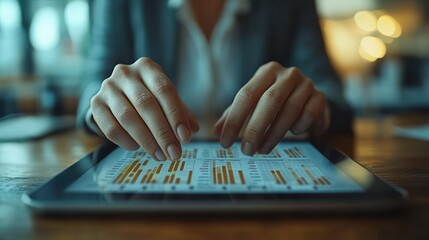 Poster - Person analyzing data on a tablet in a professional background