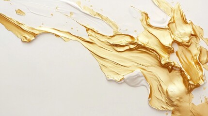 Poster - Dynamic gold and white paint splash artistic studio abstract artwork creative environment close-up fluidity and movement