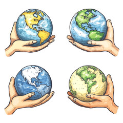 Wall Mural - Protecting Our Planet: A Handcrafted Illustration of Earth in Human Hands