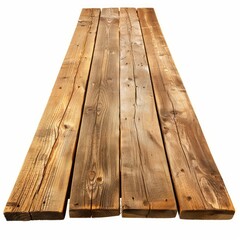 Poster - Empty wooden table top made of rough planks isolated on white background