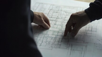 Wall Mural - Detailed Close Up of Male Civil Engineer Reviewing Blueprints