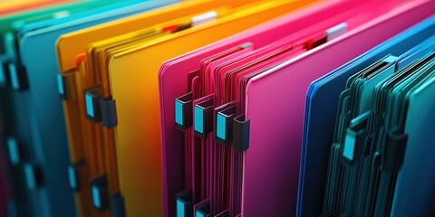 Poster - futuristic abstract network grid illustrating colorful files and folders in organized layout for mod