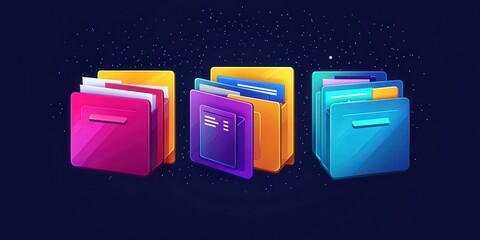 Poster - Futuristic Abstract Network Grid with Colorful Files and Folders in a Digital Space Setting