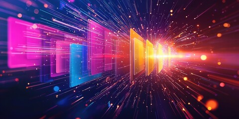 Poster - Futuristic Abstract Network Grid of Colorful Files and Folders Exploring Cutting-Edge Digital Connectivity and Data Exchange in a Vibrant Environment