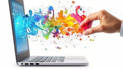 Poster - Modern Professional Hand Using Computer with Colorful Digital Splash
