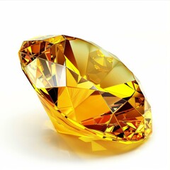 Poster - Polished yellow diamond gemstone reflecting light on a white background