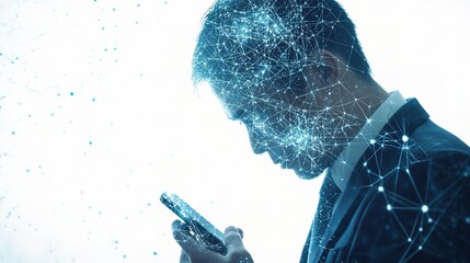 Poster - Businessman Using Smartphone with Technology in Futuristic Setting