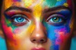© Minerva Studio - Woman with colorful paint splashing her face and blue eyes