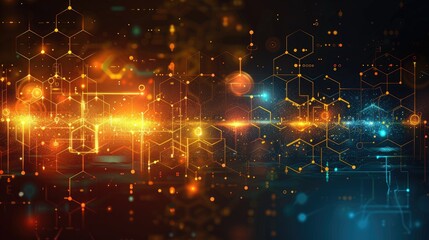 Poster - Abstract digital background with glowing hexagons and lines representing data and technology.