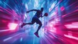 © pongtap - Dynamic basketball player in neon city environment action shot