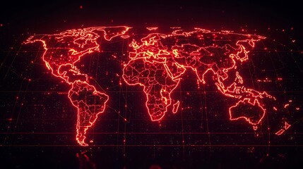Poster - Glowing Red Virus Zones Spreading Across Global World Map Concept