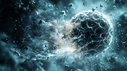 Poster - Exploding Virus Particle Symbolizing Breakthroughs in Medical Treatment and Vaccine Development