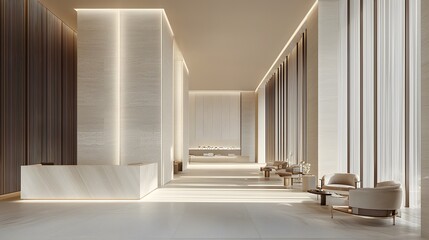Aufkleber - A clean workspace from a corner perspective, showcasing the desk, lighting, and a calm neutral environment