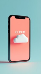 Poster - Cloud Computing on the Go: A 3D rendering of a smartphone with a cloud icon, symbolizing the accessibility and convenience of cloud-based services, perfect for illustrating technology, innovation.