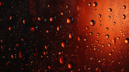 Poster - Raindrops on a windowpane with a warm orange glow behind them