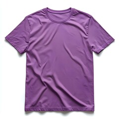 purple t shirt isolated on white background. purple yellow shirt top view for fashion mockups and clothing designs. simple purple crewneck t shirt on white background flat lay