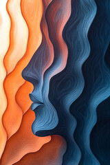 Fototapete - Abstract representation of human faces with flowing colors in a harmonious design