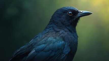 Poster - A black bird sitting on top of a wooden post