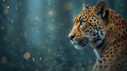 Poster - A close up of a leopard in the rain