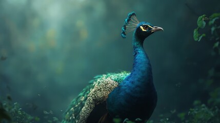 Poster - A peacock standing in the middle of a lush green forest